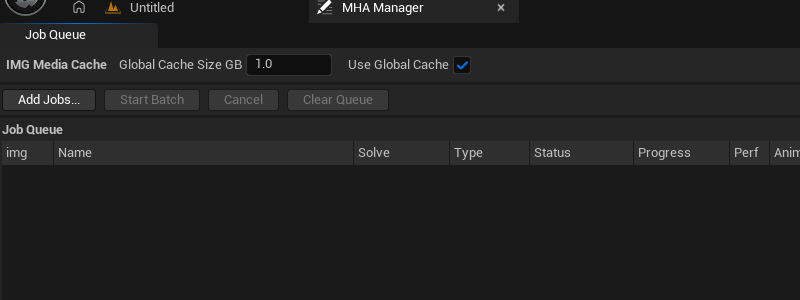 Clicking Add Jobs, picking a Capture Data asset in the dialog, and the new job row appearing in the queue with Start Batch enabled